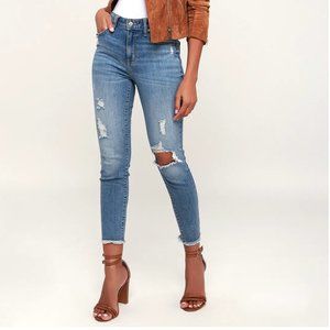 Clara Medium Blue High-Waisted Distressed Skinny J